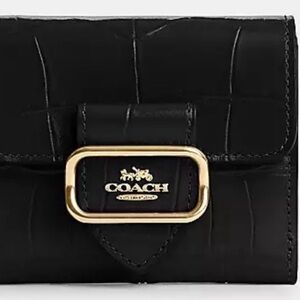 Coach Black Croc-Embossed Wallet with Gold Buckle